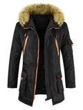 Men's Winter Thermal Parka Padded Coat With Fur Hood