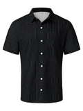 Summer Retro Vertical Stripe Short Sleeve Button Down Shirt for Men