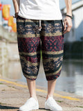 Comfy Retro Casual Print Elastic Waist Cropped Pants