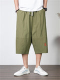 Men's Simple Style Casual Loose Large Size Retro Embroidered Cropped Pants