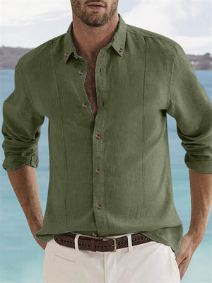 Men's Solid Color Long Sleeve Button Down Vacation Lapel Shirt