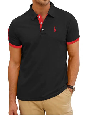 Men's Slim Fit Deer Graphic Embroidery Casual Short Sleeve Polo Shirt