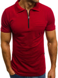 Men’s Slim Fit Polo Collar Solid Color Front Zip Fastening T-Shirt