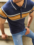 Mens Casual Contrast Color Knitted Slim Fit Shirts