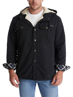 Men's Chest Flap Pocket Cotton Casual Fleece Lining Hooded Jacket