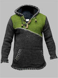 Men's Casual Long-Sleeved Color-Block Knit Hooded Sweater