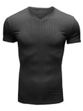 Summer Sports Knitted V Neck Short Sleeve Slim Tops for Men