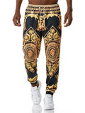 Elastic Waist Drawstring Mid-Rise Vibrant Graphic Print Track Pants