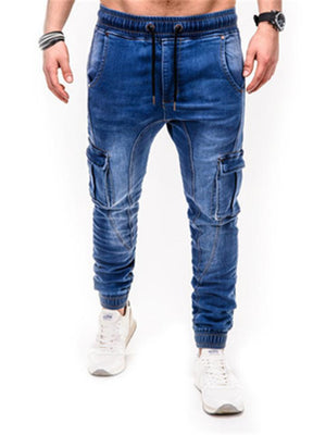 Mens Casual Classic Drawstring Denim Sports Ankle Pants