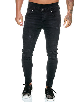 Mens Stylish Motorcycle Riding Skinny Denim Pants