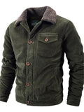 Mens Cozy Warm Corduroy Fleece Lined Bomber Jacket Coat