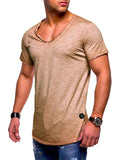 New Holiday Men's Summer Solid Fit V Neck Short-Sleeved T-shirt