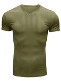 Summer Sports Knitted V Neck Short Sleeve Slim Tops for Men