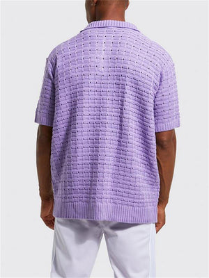 Male Stretchy Loose Knitted Polo Short Sleeve Shirts