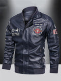 Cool Stand Collar Zip Leather Biker Jacket