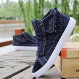 Men's Stitch Detail High Top Lace-up Front Canvas Shoes