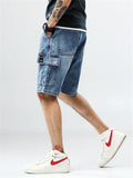 Casual Loose Denim Knee Shorts With Multi Pockets