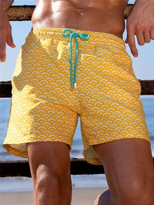 Mens Beach Print Two Pieces Workout Shorts