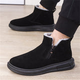 Men's Classic Round Toe Side Zipper Warm Plush Lined Snow Boots