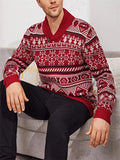 Mens Christmas Sweater Pullover Heart Snowflakes Reindeer Knitted Sweater