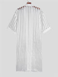 Men Striped Mesh 3/4 Sleeve Long Style Shirts