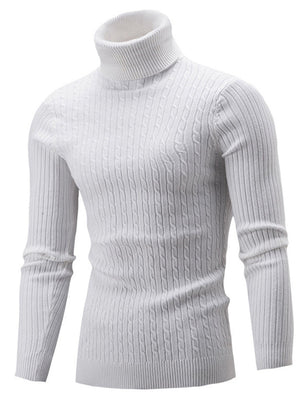 Slim Fit High Collar Simple Men Solid Color Pullover Tops