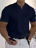 Muscle Men's Short Sleeve Stretchy Summer V Neck Shirt for Sports