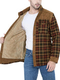 Stylish Corduroy Plaid Fleece Lining Thermal Cotton Lapel Cozy Shirt Jacket