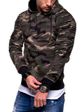 Male Casual Stretchy Striped Pleated Raglan Sleeve Pullover Hoodie