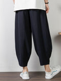 Simple Style Cotton And Linen Summer Leisure Plus Size Loose Wide-Leg Cropped Trousers