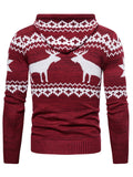 Men's Casual Trendy Elk Printed Hooded Zipper Christmas Sweater Coat