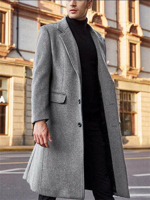 Men's Decent Button Lapel Long Coat