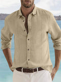 Men's Solid Color Long Sleeve Button Down Vacation Lapel Shirt