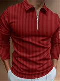 Men's Fashion Long Sleeve Vertical Stripe Zipper Polo Tops