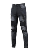 Patchwork Print Personality Elastane Distressed Denim Pants