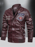 Cool Stand Collar Zip Leather Biker Jacket