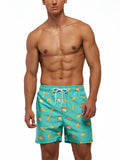 Mens Floral Printing Elastic Waist Casual Beach Shorts