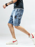 Casual Loose Denim Knee Shorts With Multi Pockets