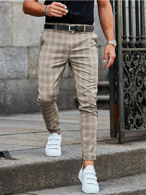 Men’s Casual Fit Button Up Multi Pocket Plaid Trousers