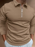 Men's Fashion Long Sleeve Vertical Stripe Zipper Polo Tops