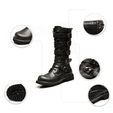 Side Buckle Fastening Low Block Heel Calf-Length Soft Footbed Leather Boots