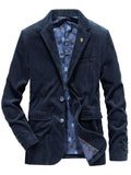 Men’s Classic Notched Lapel Collar Corduroy Flap Pocket Button Fastening Blazer Coat