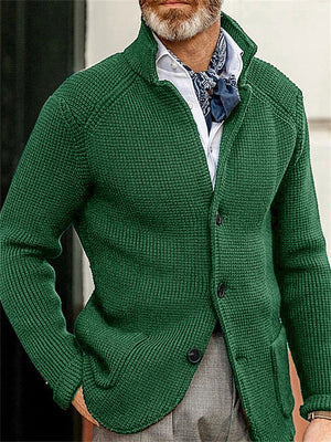 Male Fit Stand Collar Knitting Button Sweater