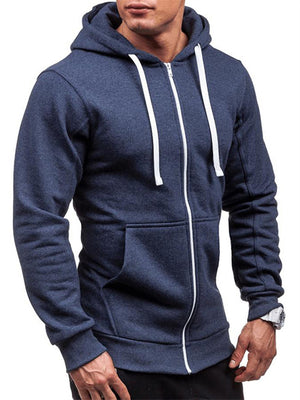 Casual Fashion Pocket Sports Zipper Drawstring Hooded Sweatshirt