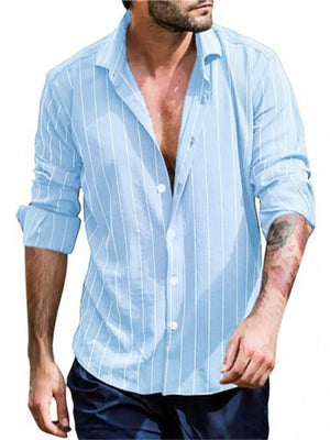 Male Fashion Vertical Stripes Shirts in Spring Autumn