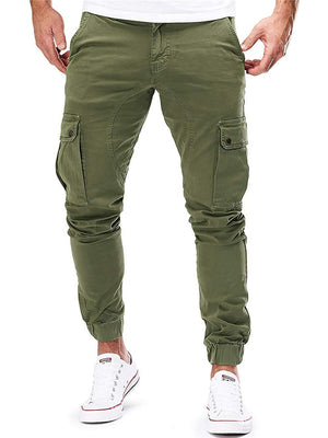 Mens Casual Pure Color Cargo Pants With Pockets