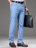 Men's High Waist Loose Straight Business Denim Jeans Trousers