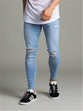 Men's Fashion Solid Color Casual Skinny Ripped Jeans