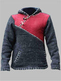 Men's Casual Long-Sleeved Color-Block Knit Hooded Sweater