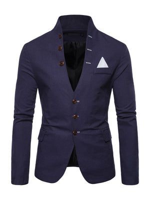 Mens Casual Solid Color Stand Collar Buttons Coats Blazers